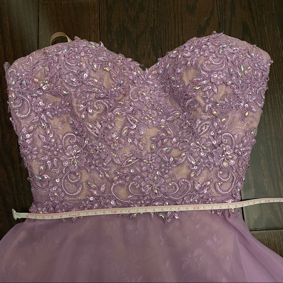 La Femme Beaded Lavender Strapless Prom Gown - Picture 15 of 16